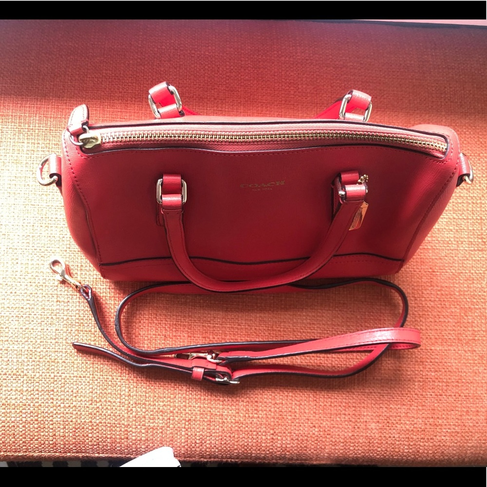 Coach Red Leather Crossbody Satchel - Picture 6 of 11